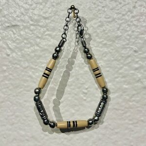 Vintage Tribal Handmade Cream & Silver Toned Beaded Bracelet